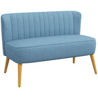 HOMCOM 46" Loveseat Sofa with Wood Legs - Blue-Breathable linen-feel fabric resists wrinkles and deformation