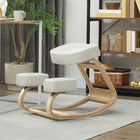 HOMCOM Ergonomic Wood Kneeling Chair with Thick Pads for Improved Posture - Cream White-Solid birch wood frame for sturdiness
