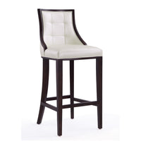 Manhattan Comfort - Tabouret de bar Fifth Avenue 19" traditionnel en similicuir capitonné - blanc perle et noyer-Tabouret de bar traditionnel avec dossier parfait pour une utilisation au bar et dans la cuisine