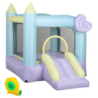Qaba Inflatable Bounce House with 370W Blower and Slide - 98" L x 65" W x 79" H - Multicoloured-Spacious jumping area allows two kids to play together . 
