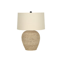 Monarch Specialties 25" H Transitional Table Lamp - Rattan / Beige Shade-This tropical-inspired transitional 25"h table lamp, with a natural rattan base encased over a metal frame in a ginger jar shape, and topped attached with a beige linen drum shade with a black finial, adds a warm and inviting ambiance in all spaces