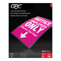 Pochettes de plastification thermiques GBC UltraClear de 5 mil - format lettre  - paquet de 100-Pochettes de plastification thermiques produisez des documents vifs, lumineux et clairs.