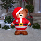 GEMMY Airblown Inflatable Christmas Brown Bear in Santa Suit - 48"-Includes stakes and tethers