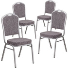 Chaise de banquet empilable en tissu à chevrons avec dossier couronne, siège épais et cadre argenté, ens. 4 [4-FD-C01-S-12-GG]-Ensemble de 4 chaises de banquet polyvalentes