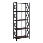 Monarch Specialties 3617 62"H Bookcase - Espresso/Black Metal Etagere-Featuring a solid black metal frame, this open bookcase with laminate open shelf will be a favorite in any house, apartment or condo