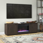 Hudson&Canal - Meuble TV Mansfield avec foyer en cristal de 66 cm pour téléviseurs jusqu'à 198 cm - Alder Brown-Caractéristiques assemblage facile