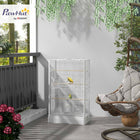 PawHut 39" H Bird Cage with Wooden Stands, Slide-Out Tray, Handle and Food Containers - White-Two large doors and twelve small doors for easy access 