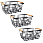 My Home My Living Wire Rectangle Baskets with Wood Handle 3-Piece Set - 12”W x 8”D x 5.5”H - Black-Dimensions: 12”W x 8”D x 5.5”H