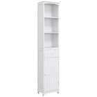 HOMCOM Tall Bathroom Cabinet with Shelves and Drawer - White-This tall, modern multipurpose cabinet will match all kinds of furniture