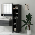 Kleankin Tall Narrow Bathroom Storage Cabinet - Black-Non-slip foot pads protect your floor from scratches