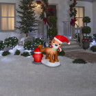 GEMMY Airblown Inflatable Christmas Dog and Fire Hydrant - 48"-Includes stakes and tethers