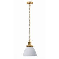 Hudson&Canal Elodie 12" Wide Pendant with Metal Shade - Matte White/Brass/Matte White-Modern industrial design for your entryway, foyer, or kitchen