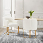 Manhattan Comfort Raya 25.2" Modern Leatherette Upholstered Dining Armchair - Cream - Set of 2-Frame Made Of High Quality Elm Wood Stainless Steel Gold Legs