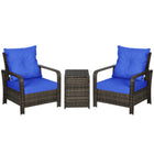 Outsunny 3-Pieces Wicker Patio Furniture Set - Blue-Three piece set, includes two armchairs and a matching table    