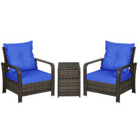 Outsunny 3-Pieces Wicker Patio Furniture Set - Blue-Three piece set, includes two armchairs and a matching table    
