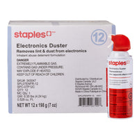 Staples Electronics Duster Compressed Air - 7 oz - 12 Pack-Designed for cleaning dust and small particles from keyboards and sensitive electronic components