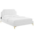 Modway - Sienna Lit plateforme Queen en velours haute performance avec pieds en métal doré - Blanc-Poutre centrale renforcée et jambes de soutien