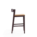 Manhattan Comfort Klismos 20" Mid-Century Modern Faux Leather Upholstered Counter Stool - Camel and Dark Walnut-Low Back Design with Upholstered Seated Cushion