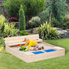 Outsunny - Bac à sable carré en bois pour enfants - 120 x 120 cm - Naturel-Le banc peut également être facilement plié à plat pour offrir un espace de repos 
