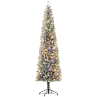HOMCOM 9' Snow-Flocked Pencil Artificial Christmas Tree with Remote - Green-Warm white and multicoloured LED lights enhance festive ambiance 