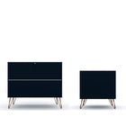 Manhattan Comfort - Rockefeller commode et table de chevet style milieu du siècle - Tatiana bleu minuit - ensemble de 2-Parfait pour le rangement ou l’exposition d’objets