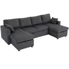 HOMCOM U-Shaped Corduroy Sleeper Sofa Bed with Storage Chaise - Charcoal Grey-Easily converts into a bed, offering flexible space for overnight guests