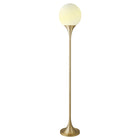 Hudson&Canal Mahdi Torchiere Floor Lamp with Glass Shade - Brass/White Milk-Paired with a white milk glass enclosed globe shade
