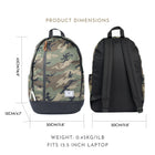 Habitu Travel Laptop Zip Backpack - Green Camo-Multiple Pockets: It features a padded slot that can fit a 15.5-inch laptop, as well as outer and internal pockets to keep your many essentials organized. Two side pockets for a water bottle and a compact umbrella make your items organized