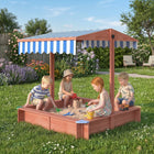 Outsunny - Bac à sable en bois pour enfants avec couvercle, auvent réglable, sièges, 47 po L x 47 po l x 47 po H - brun foncé-Peut contenir jusqu’à 670 lb (304 kg) de sable
