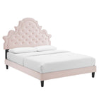 Modway Gwyneth Tufted Performance Velvet Queen Platform Bed with Black Wood Legs - Pink-Assembly Required