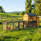 PawHut - Grand poulailler, maison de poules en bois 134 po L avec enclos - jaune-Bois de pin massif avec toit imperméable assurant une durabilité par tous les temps 
