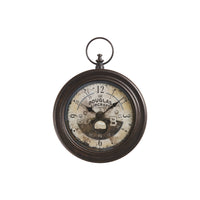 Monarch Specialties Clocks 18" Round Wall Clock - Brown Traditional-A charming 18" round wall clock in antique brown with a vintage, pocket-watch design and aviator print backdrop, adding a nostalgic touch to your home decor