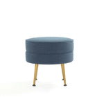 Manhattan Comfort Bailey 18.11" Mid-Century Modern Polyester Blend Upholstered Ottoman - Blue with Gold Legs - 2 Pack-18.11" L x 23" W x 17.32" H