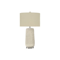 Monarch Specialties 31" H Contemporary Table Lamp - Cream Ceramic / Beige Shade-Add some contemporary boho flair in a room with this 31"h table lamp in an attractive cream ceramic textured body with a raised pattern atop a clear acrylic base, topped with a simple beige fabric drum shade and finished with a round ceramic finial