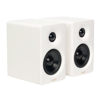 Edifier M60 Hi-Res Wireless Audio Touch Control Multimedia Bluetooth Speaker - White-Each hand-crafted wooden cabinet houses a 1" silk dome tweeter and a 3" long-throw aluminum mid-low driver. Powered by a high-efficiency closed-loop Class-D audio amplifier, the speakers produce a total of 66W RMS, delivering powerful and clear sound.
