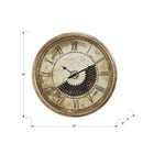 Monarch Specialties Clocks 30" Round Oversized Wall Clock - Antique Gold -Made with a durable plastic frame finished in a classic antique gold with black metal hands under a glass surface for added protection