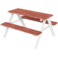 Outsunny - Table de pique-nique pour enfants, ensemble table et chaises en bois pour activités extérieures, pour enfants de 3 à 8 ans - marron-Comprend deux bancs intégrés et une table pour un coin repas et assise facile
