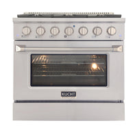 Kucht 36" KNG Series Pro Style Natural Gas Range - Stainless Steel/Silver-Cook and bake like a pro with the extra-large convection oven that offers 4.2 cu. ft. of capacity, a 5-rack configuration, and an extra-large viewing window