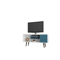 Manhattan Comfort Liberty MDP and MDF 53.14"W TV Stand, White and Aqua Blue (200AMC63)-Free Standing TV Stand for Living Room and Bedroom use.