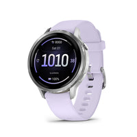 Garmin - Venu 4 – 41 mm, Argent avec bande en silicone lilas-Surveillance de la santé 24/7: Apportez des améliorations vers un mode de vie plus sain grâce à des fonctionnalités de surveillance de la santé étendues, telles que le suivi de l'énergie Body Battery , le stress, le Pulse Ox et le suivi de la santé des femmes — y compris les estimations d'ovulation passées — et plus encore