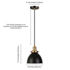 Hudson&Canal - Suspension Madison de 20 cm de large avec abat-jour en métal, - Noir/Laiton/Noir-Dimensions du produit : 8" L x 8" l x 9" H