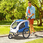 Aosom - Remorque de vélo pour chien 2-en-1 poussette pour animal avec auvent et poches de rangement bleu-Portes avant/arrière zippées pour une entrée facile 