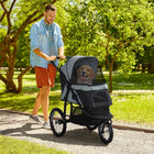 PawHut Foldable Carrier and  Pet Stroller with 3 Large Wheels - Black-Adjustable canopy to keep pets sheltered 