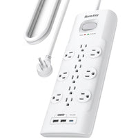 Huntkey 6' Flat Plug Surge Protector Power Strip with 12 Outlets and 3 USB Ports - White-Rated at 3480 Joules, this surge protector offers industrial-strength defense against lightning strikes and power surges, safeguarding high-end computers, TVs, and gaming consoles.