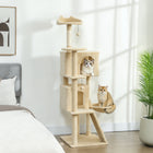 PawHut - arbre à chat 63 po avec poteaux à griffer en sisal, condos - beige-Base épaissie et sangle anti-basculement assurant la stabilité pour le jeu de 1 à 3 chats 