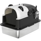 PawHut - Bac à litière XL en acier inoxydable pour chat avec couvercle et pelle style panda-Le design adorable de panda apporte de la gaieté et du style à votre décoration intérieure 