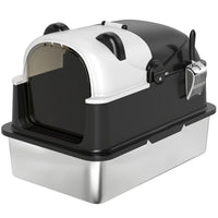 PawHut - Bac à litière XL en acier inoxydable pour chat avec couvercle et pelle style panda-Le design adorable de panda apporte de la gaieté et du style à votre décoration intérieure 