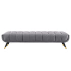 Modway Adept Performance Velvet Bench - Grey-Gold Metal Foot End Caps