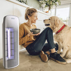 Pure Enrichment - Purificateur d'air PureZone Elite 4-en-1 True HEPA-Facile d'utilisation : le PureZone Elite utilise une technologie de détection de la qualité de l'air qui ajuste automatiquement les trois vitesses de ventilation en temps réel, et vous informe grâce à un indicateur lumineux de couleur. Un indicateur de réinitialisation du filtre vous signale également quand il est temps de remplacer le préfiltre à charbon actif et le filtre HEPA de qualité médicale.