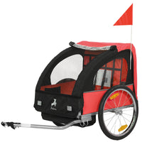 Aosom - Remorque double pour vélo enfant avec cadre en acier et harnais de sécurité 5 points - Rouge-Pochette intérieure latérale pour le rangement lors de vos déplacements 